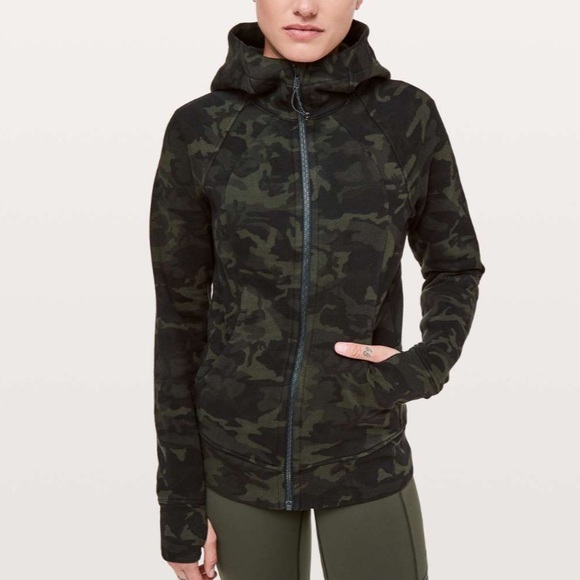 lululemon athletica Tops - Lululemon Scuba Hoodie *Light Cotton Fleece Incognito Camo Multi Gator Green Sz8